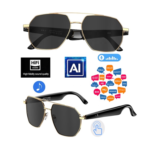 Smart Wearables W100 Outdoor Pilot Style AI Smartglasses W100C AI 163 Languages Translator Sunglass Smart Sun Glasses W100C