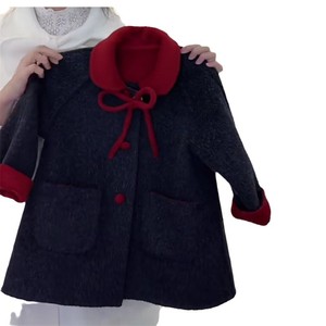 Child Star Circle Girls Wool Coat Mid Length Thick Winter With Peter Pan Collar Red Trim - Product Image 5