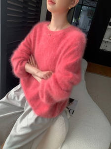 로얄 벨벳 100 마운틴 캐시미어 여성용 한국 스타일 슬림핏 니트 소매 두꺼운 고급스러운 롱헤어드 루즈 스웨터 - Product Image 4