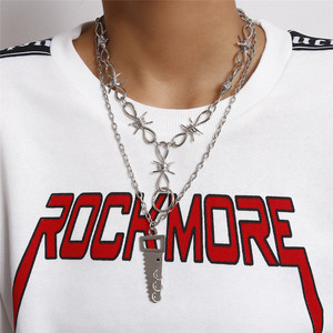 Collana Choker con Filo Spinato Stile Hip Hop Punk, Collana Gotica con Ciondolo Argento Massiccio per Gioielli da Donna - Product Image 6