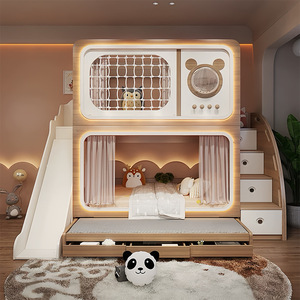 Cama Litera Infantil Color Madera, Cama Doble sobre Doble para Espacios Pequeños, Cama Litera para Padres e Hijos - Product Image 1