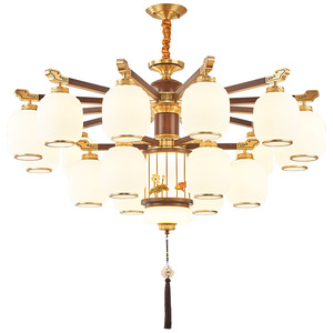 New Chinese Style Multi Head Chandelier Solid Wood <b>Led</b> <b>Light</b> For Living Room Staircase Hallway Ceiling Lamp Round Design - Product Image 4