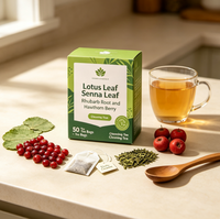 Sachets de thé dégradables aromatisés aux feuilles de lotus, racines de rhubarbe et baies d'aubépine, 2g, 50 unités, pour une infusion saine et détoxifiante