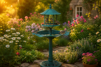 Fontaine à oiseaux sur piédestal en résine écologique, résistante aux intempéries, avec énergie solaire, décoration de jardin extérieure, style antique verdigris