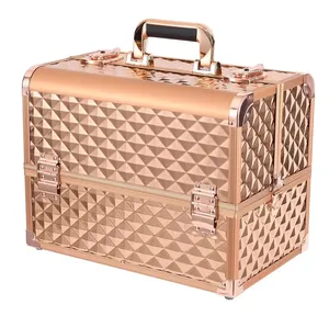 Toptan güzellik kozmetik çantası alüminyum profesyonel makyaj kutusu organizatör kutusu büyük taşınabilir kozmetik durumda