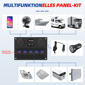 Panneau de commande marin étanche 5 interrupteurs LED bleus 12V avec allume-cigare, voltmètre numérique rond et chargeur USB double port pour voiture - Product Image 5