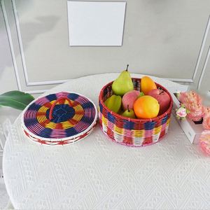 Round Pp Plastic Storage Fruit and Vegetable Rattan Bread Display Basket With Lid - Product Image 4