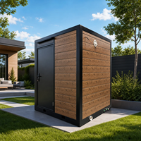 Sauna extérieur moderne sur mesure à vapeur humide chauffé au bois pour 4 personnes avec douche, commande informatisée, fenêtres en transom, 6KW