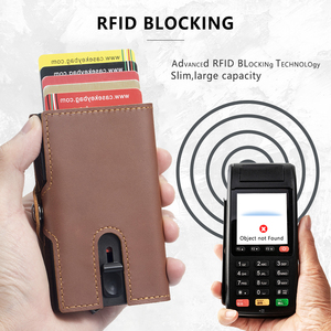 Custom Logo <b>Men</b> Oil Wax Genuine Leather Card Holder Billeteras Minimalistas Popup Cardholder Cartera Metal <b>Wallet</b> With Zipper - Product Image 3