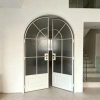 Servicio OEM, Puerta de Vidrio con Marco de Aleación de Aluminio Ultra Delgado, Puerta Abatible de Vidrio y Aluminio con Diseño de Rejilla Arqueada