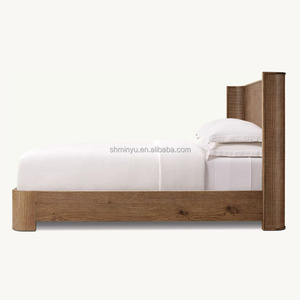 Мебель для спальни во французском стиле, современный американский дизайн, однотонная деревянная кровать из ротанга из дуба, каркасная панель, кровать для королевского Королевского домашнего использования - Product Image 3