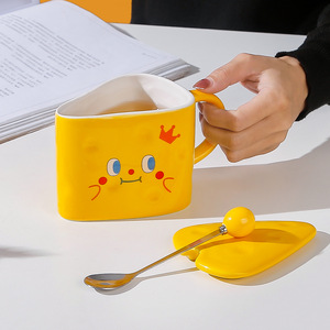 Swiss Cheese or Cookie Inspired <b>Ceramic</b> <b>Mug</b> With Cup Cover Unique Handcrafted Design for Gift Triangle Coffee <b>Mug</b> - Product Image 6