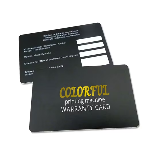 High Quality Printing Custom Matt Glossy Finish Plastic PVC Vip Membership Jewelry Product Watch Warranty Cards With Envelope