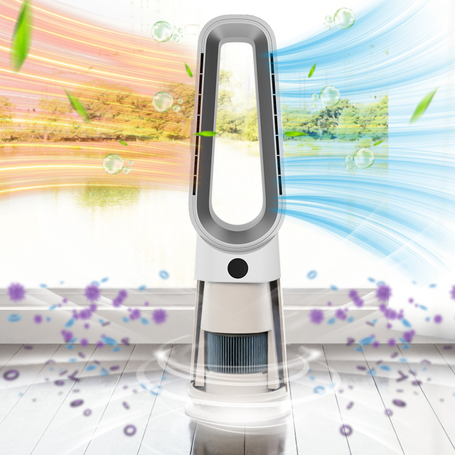 Remove 99.9% Pollutants Smart H13 Hepa Air Purifier Fan Hot and Cool Standing Bladeless Tower Fan PTC Heater