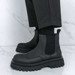 Bottines Chelsea pour homme en cuir noir à plateforme, résistantes à l'usure, pour l'hiver - Product Image 5