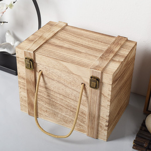 Caja de madera para licor con tapa abatible, rectangular, de madera de pino, con asa, para almacenamiento de vino. - Product Image 2