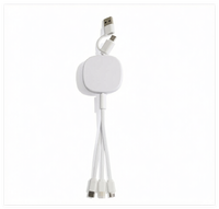 Kabel Pengisi Daya USB Multifungsi 6-in-1 Retraktil Putih Baru dengan Logo Cetak Kustom untuk Hadiah Promosi