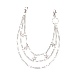 Chaîne de taille Yueli White K scintillante style punk hip-hop avec pendentif étoile, double anneau en argent tibétain, chaîne de corps décontractée et tendance - Product Image 5