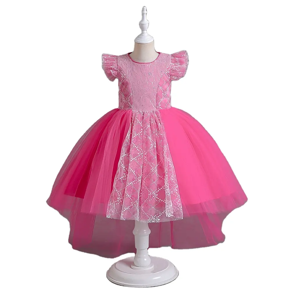 3〜8歳のプリンセスガールの誕生日パーティーのためのプロの工場の子供たちの甘いピンクのドレス