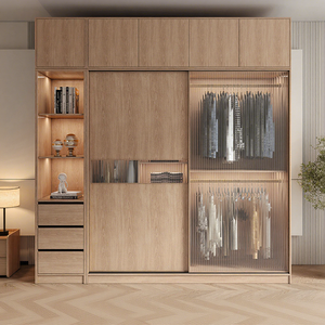Natural Wood Color Child-Sized <b>Wardrobe</b> <b>Hanging</b> Area Large Capacity Storage Bedroom Modern Minimalist Hinged Door Design - Product Image 4