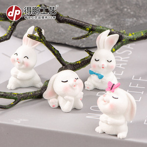 Dp Miniature White Rabbit Resin Figurines Multi Piece Set <b>Desk</b> Decoration Modern Style Office Home Ornament - Product Image 3