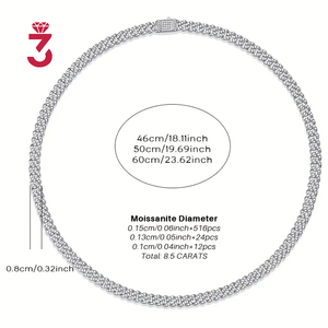 Collar de eslabones cubanos Miami de 8 mm con incrustaciones de moissanita VVS que pasa la prueba <span class=keywords><strong>del</strong></span> diamante, joyería fina de plata de ley, estilo Hip Hop - Product Image 5