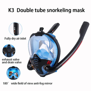 Masque de plongée intégral panoramique 180° en silicone avec système Dry Top, anti-buée et anti-fuite, pour la plongée et la natation, avec 2 tuba - Product Image 3