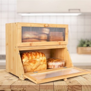 กล่องขนมปังไม้ไผ่ กล่องเก็บขนมปังสองชั้น พร้อมฝาปิด สีขาว - Product Image 2