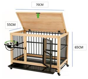 Vente chaude 2026 : Caisse de transport pour <span class=keywords><strong>chien</strong></span> en bois avec couvercle rabattable, roues verrouillables et gamelle en acier inoxydable - Product Image 2