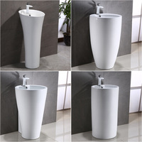 Lavabo sur pied autoportant en céramique blanche Lavabo de salle de bain sur pied haut moderne Lavabo de salle de bain sur pied