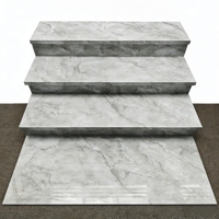 Carrelage d'escalier en porcelaine aspect marbre avec marches et contremarches éclairées, personnalisable avec rainure pour villa et maison