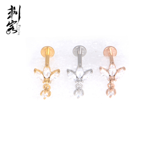 316l Chirurgisch Staal Interne Draad Labret Met 3 Marquise Cz Blad Bengelen Top - Product Image 1