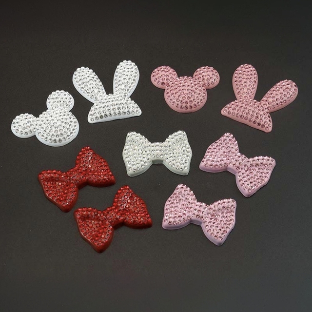 3D Bow Rabbit Rhinestone Crystal Resin Charms Flatback Big Size Pink White Red Junk Case Croc Hair Clip DIY Jewelry Accessories