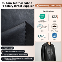 Tissu en cuir PU noir gaufré effet suède 0,75 mm pour trench-coat, respirant, certifié GRS, tissu en cuir hydrofuge
