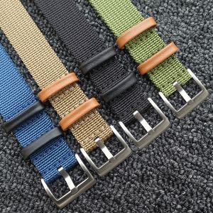 Toptan moda deri + naylon saat kayışı 18mm 20mm 22mm 24mm kumaş kol saati kayışı - Product Image 2