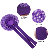 Bonnet de nuit pour femme de grande taille avec lien réglable, couleur bonbon, bonnet en satin à paillettes.