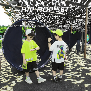 Ensemble de costume décontracté d'été pour garçons, imprimé en coton, hip-hop, 2 pièces, manches courtes, pour bébé et enfants - Product Image 2