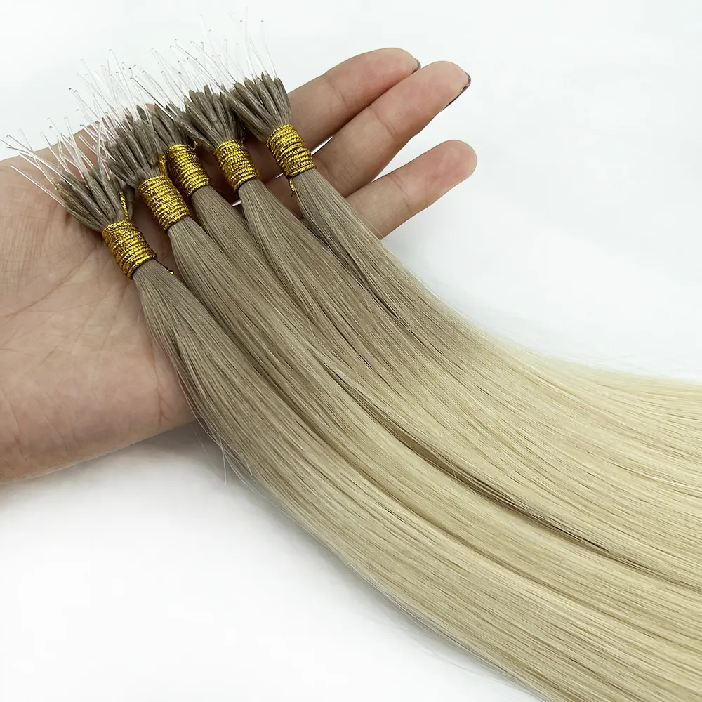 Fio elástico nano anel de extensão de cabelo, 100% qualidade superior virgem extensões de cabelo humano anel