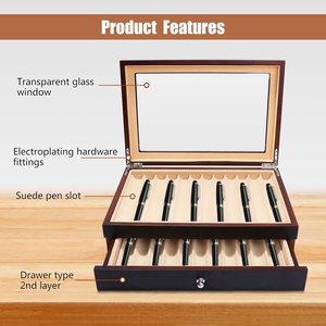 JUNJI Caja de Exhibición de Bolígrafos de Madera Caja Organizadora de Almacenamiento de Bolígrafos, Estuche Colector de Pluma <span class=keywords><strong>Estilográfica</strong></span> con 23 Ranuras, 2 Capas - Product Image 5