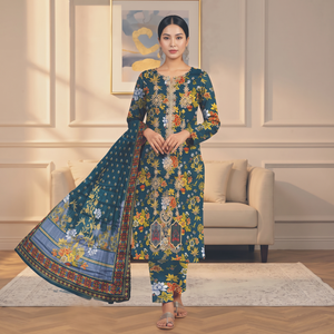 Women 2 Piece Printed Lawn Suit Floral Embroidered Shalwar Kameez South Asian Ethnic Wear Spring Summer Ready Wear Wrinkle-Free - Product Image 1