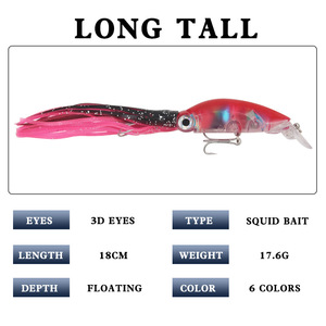 Señuelo de pesca de calamar tipo Minnow de 18 cm y 17.6 g, cebo de aguas medias para peces de agua salada, señuelo artificial para pesca en el mar con tentáculos y diseño realista. - Product Image 5