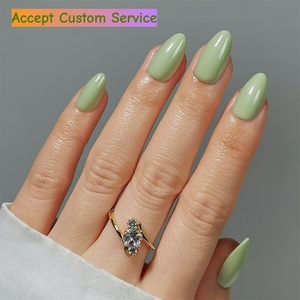 Lot de faux ongles réutilisables courts en amande, vert clair uni, en gel souple, à presser, CPNP MSDS, vente en gros - Product Image 1