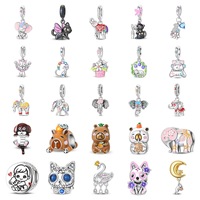 Accessoires de mode en gros Bracelet de perles en cuivre plaqué argent Zircon Pendentif à breloque en gros-Animal Éléphant Chat pour les fêtes