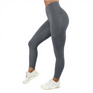 Wholesale High Waisted Pocket Solid Color Yoga Leggings for Women-Polyester Quick Dry Plus Size Full Length - Product Image 2