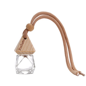 Custom Logo Hanging Clear <b>Car</b> Air Freshener 8ml Square <b>Diffuser</b> <b>Car</b> Glass Empty Perfume <b>Bottles</b> With Wooden Cover - Product Image 4