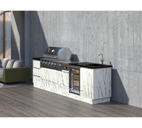 Cuisine extérieure modulaire en acier inoxydable 304, pré-assemblée, station de cuisson extérieure équipée d'un barbecue, d'un distributeur de boissons et d'un évier pour terrasse résidentielle
