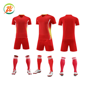 Aanpasbaar teamnaam voetbaltenue 100% polyester ademende stof hittetransfer bedrukt kleurenblokpatroon kort - Product Image 1