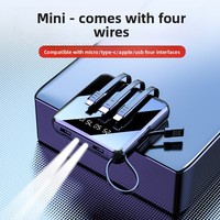 Power Bank Mini dengan Kabel & Senter Terintegrasi, Kapasitas 10000mAh 20000mAh, Pengisian Cepat untuk Ponsel, Power Bank Kecil