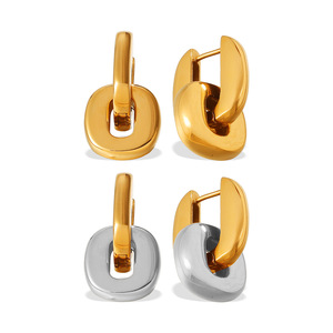 Pendientes de Aro Geométricos de Acero Inoxidable con Baño de Oro de 18K para Uso Diario Femenino - Product Image 5