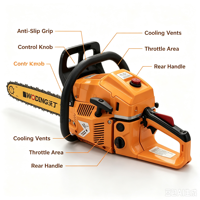 Tronçonneuse à essence professionnelle 56,4 cm³ W9071 3,2 kW, coupe-bois robuste